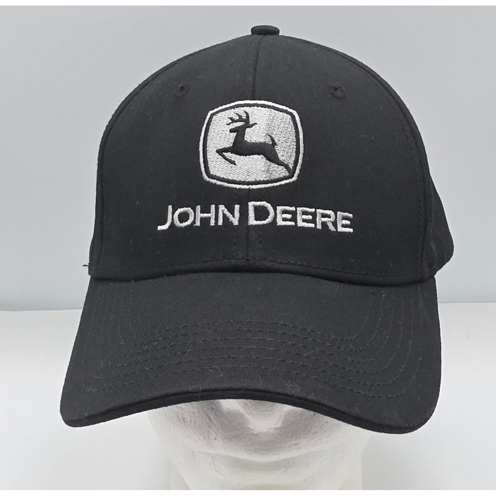 John Deere Strapback Baseball Cap Black Embroidered Silver Logo Hat